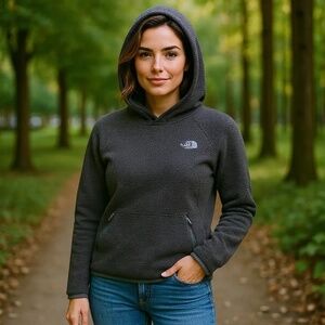 THE NORTH FACE Women Sherpa Pullover Fleece Hoodie Outdoor Gorpcore Heavy Gray L